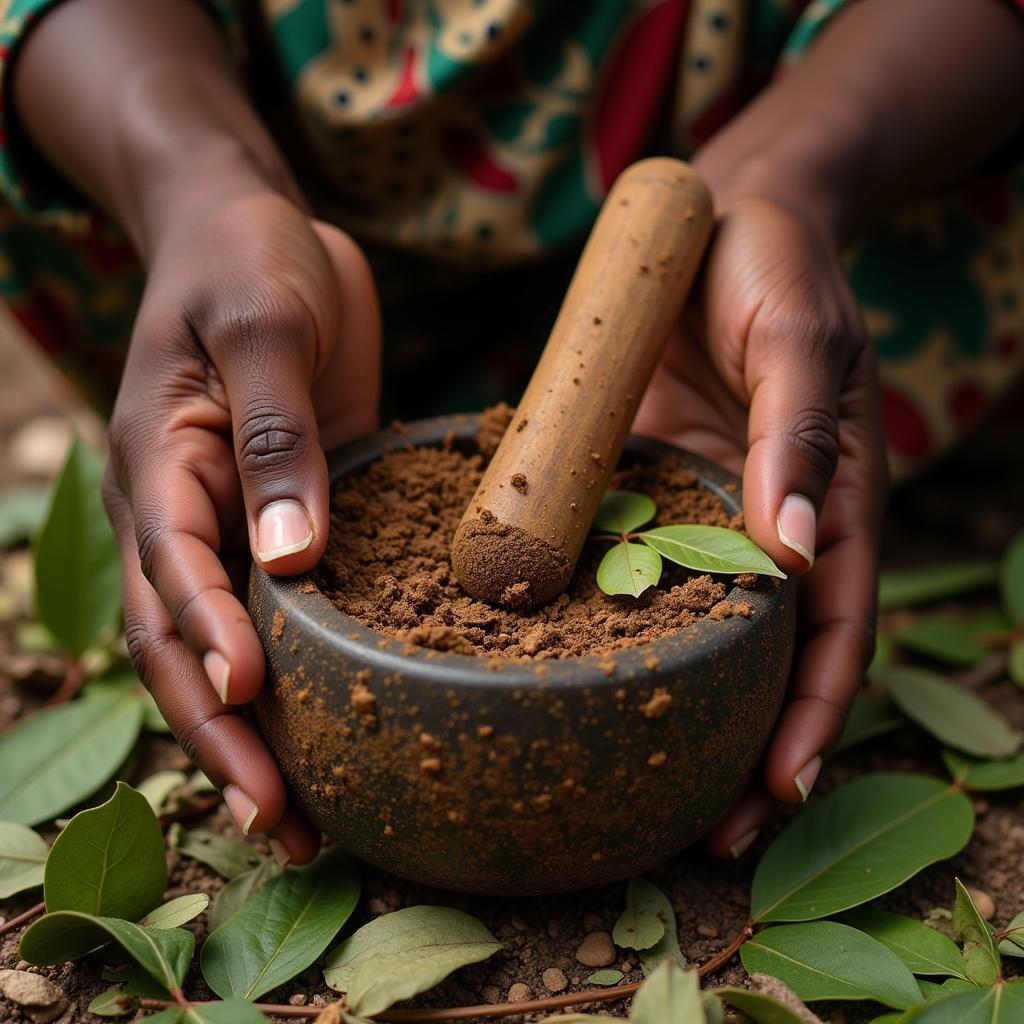 Traditional Healer Preparing Acacia Remedy