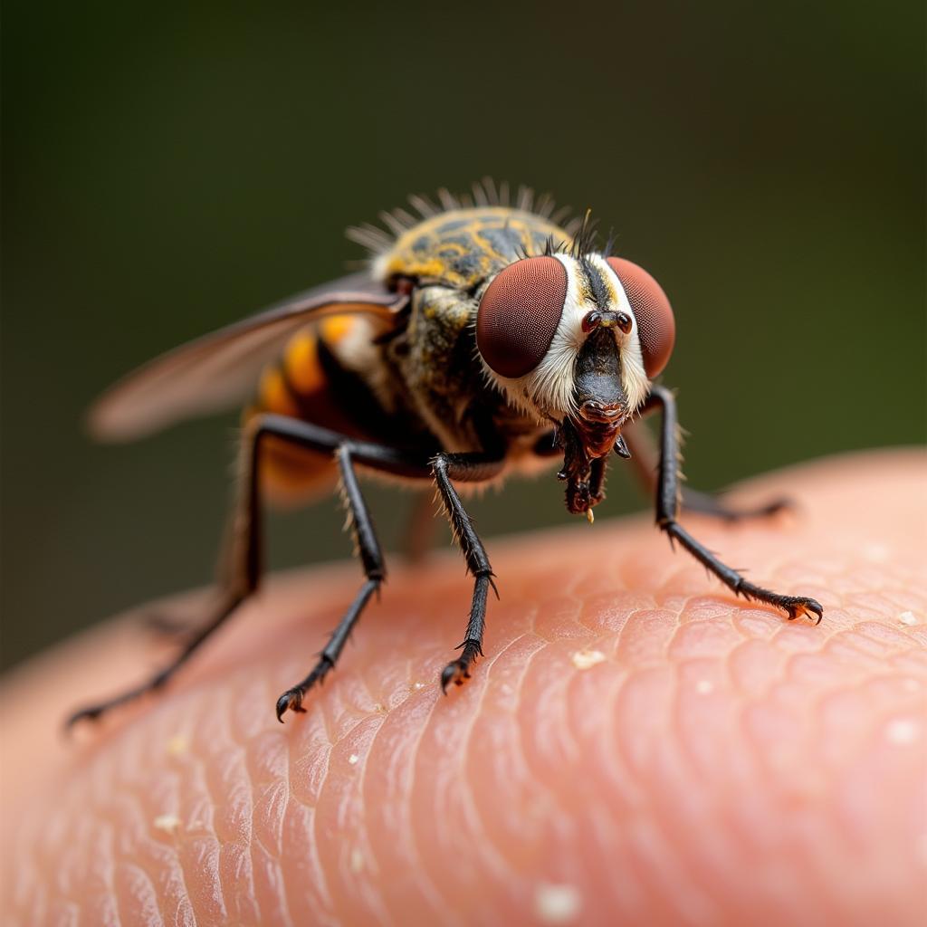 Tsetse Fly on Human Skin