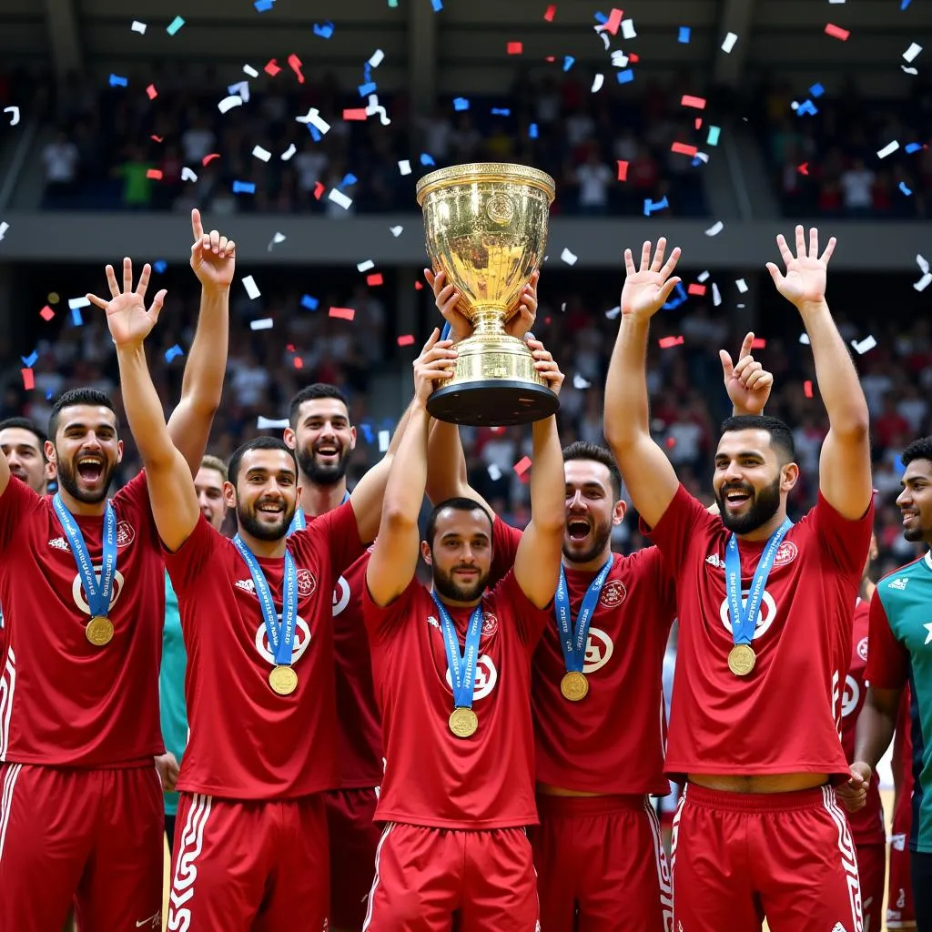 Tunisian handball team celebrates their victory