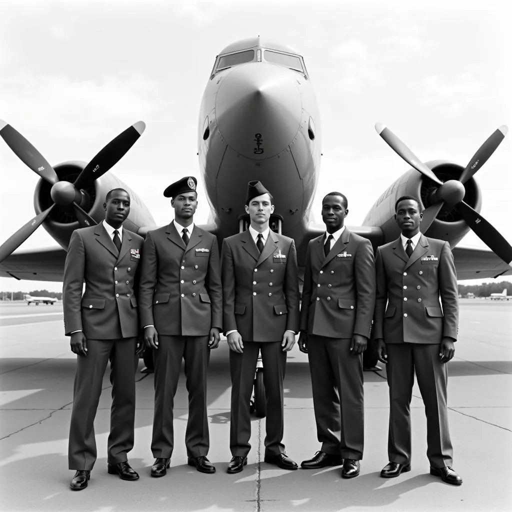 Tuskegee Airmen with their Plane