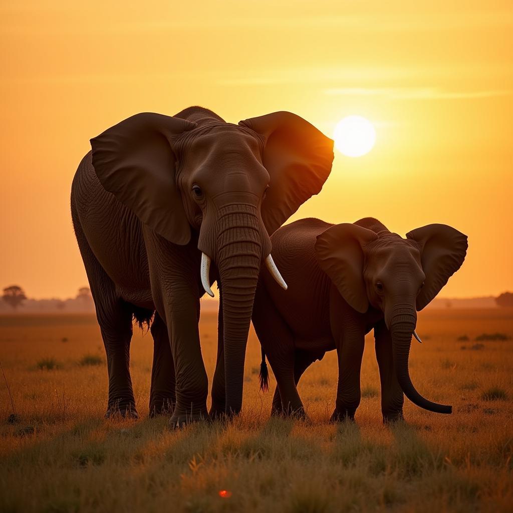 Two elephants standing together on the African savannah