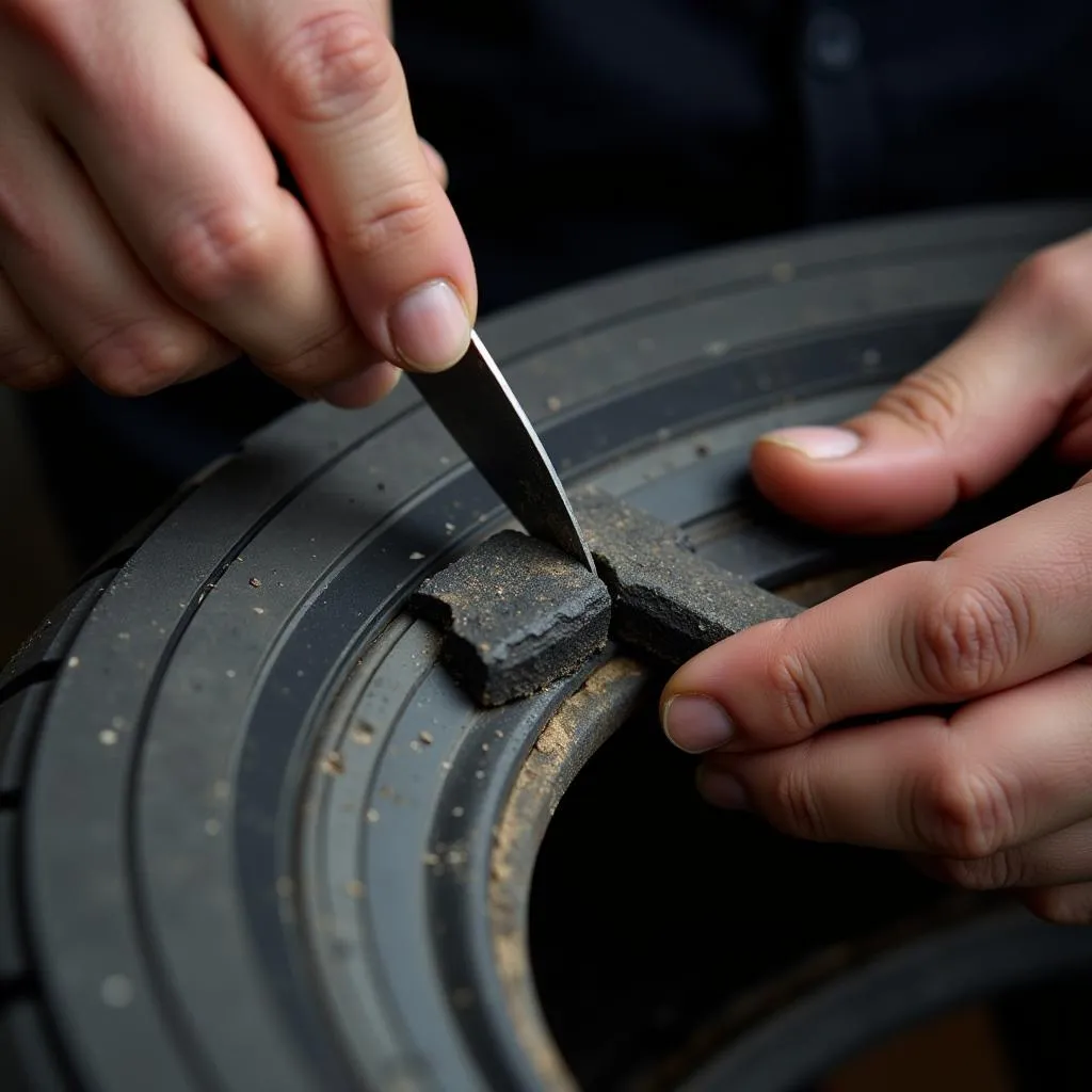 Artisan cutting tyre rubber