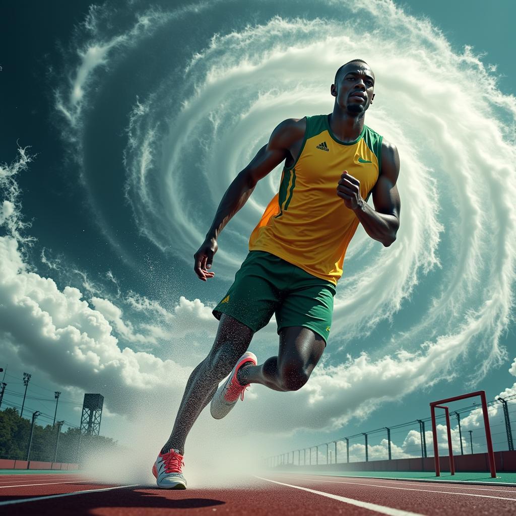 Usain Bolt compared to an African hurricane: Visual representation of the metaphor