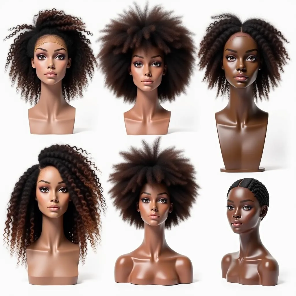 Variety of African American wig mannequin heads