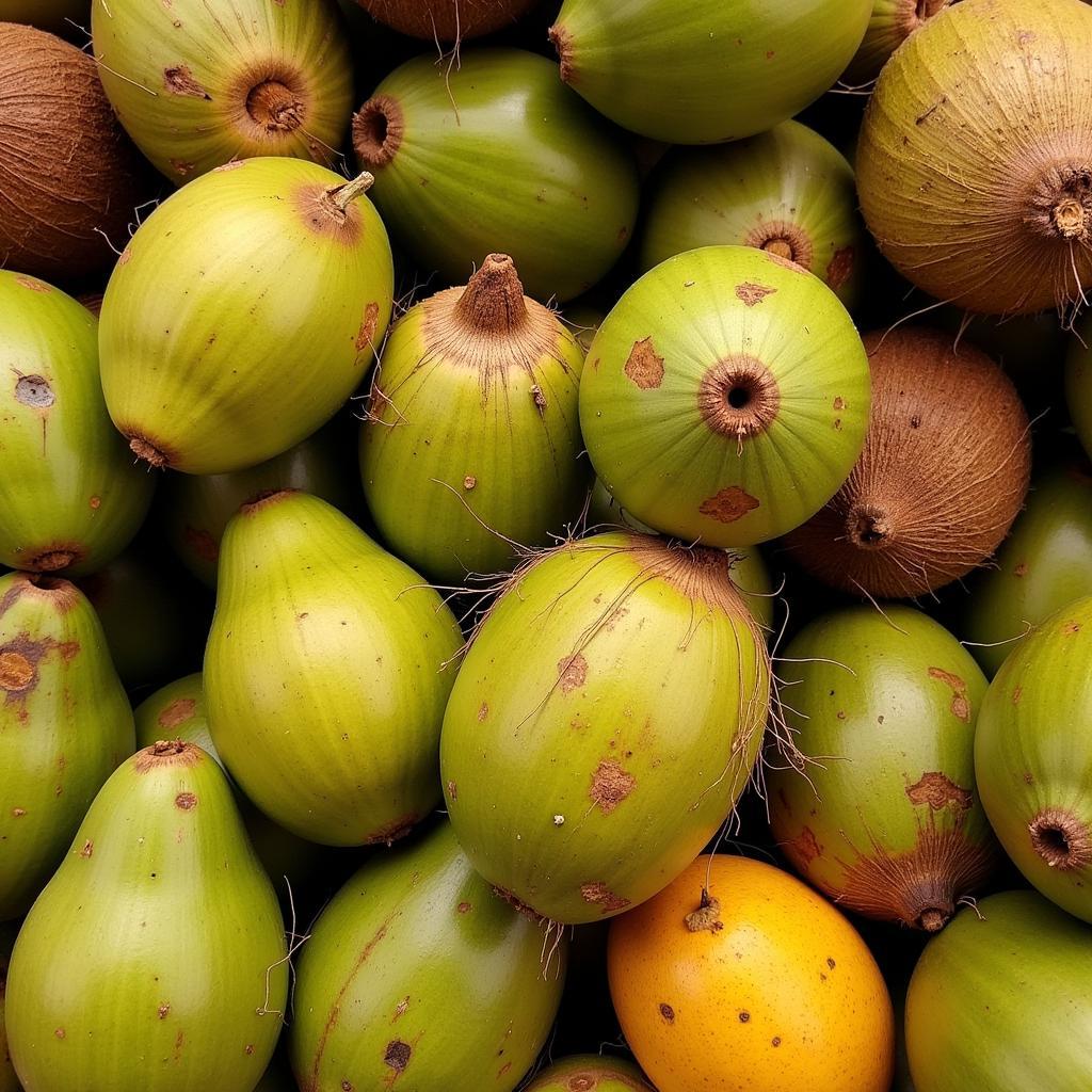 Different shapes and sizes of coconuts