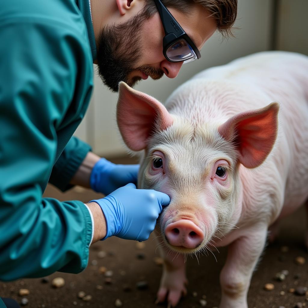 Veterinarian Examining a Pig for ASF