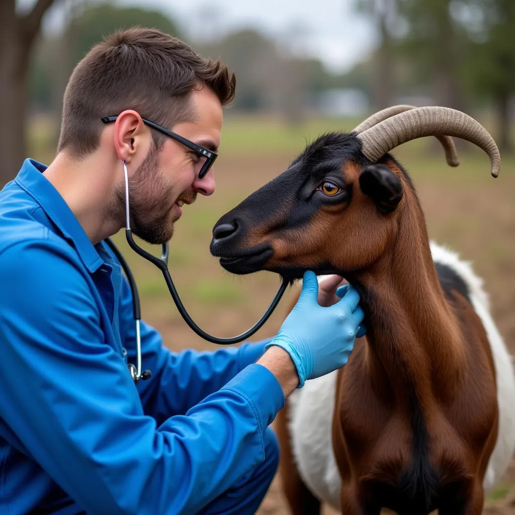 Veterinarian Examining African Boer Goat