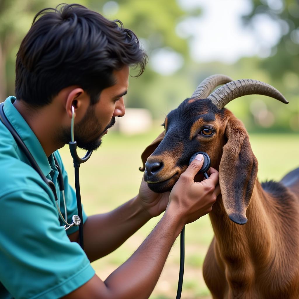 Veterinarian Caring for Boer Goat