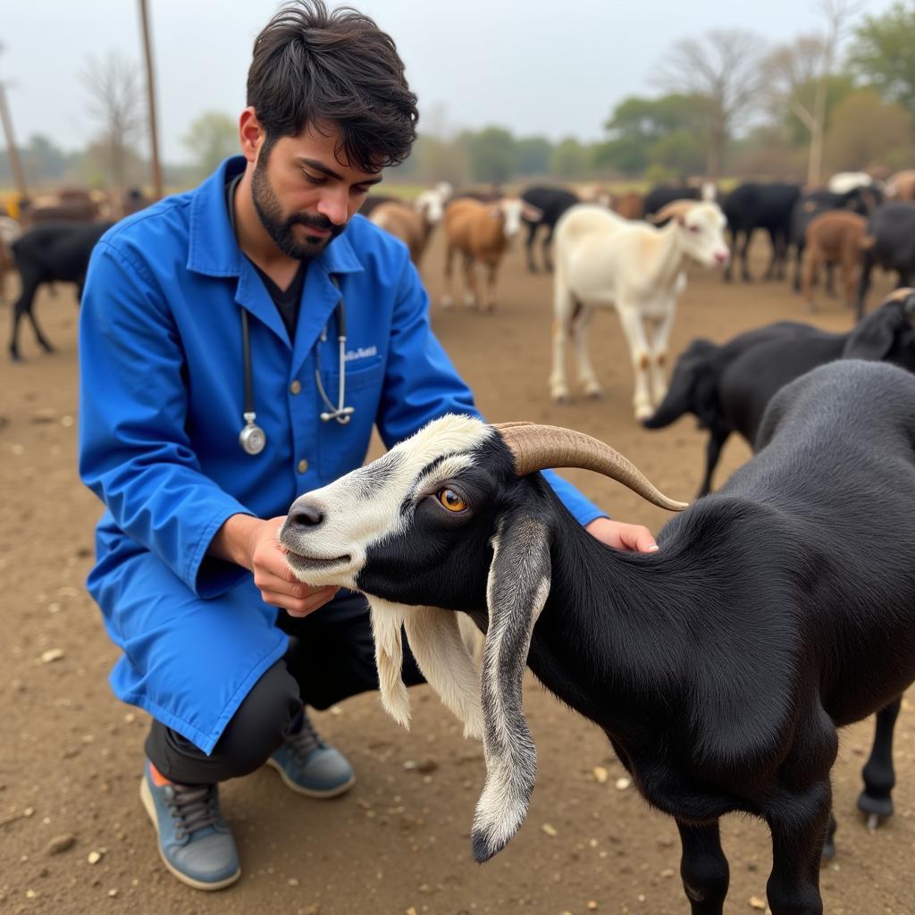 Veterinarian Examining a Goat in India