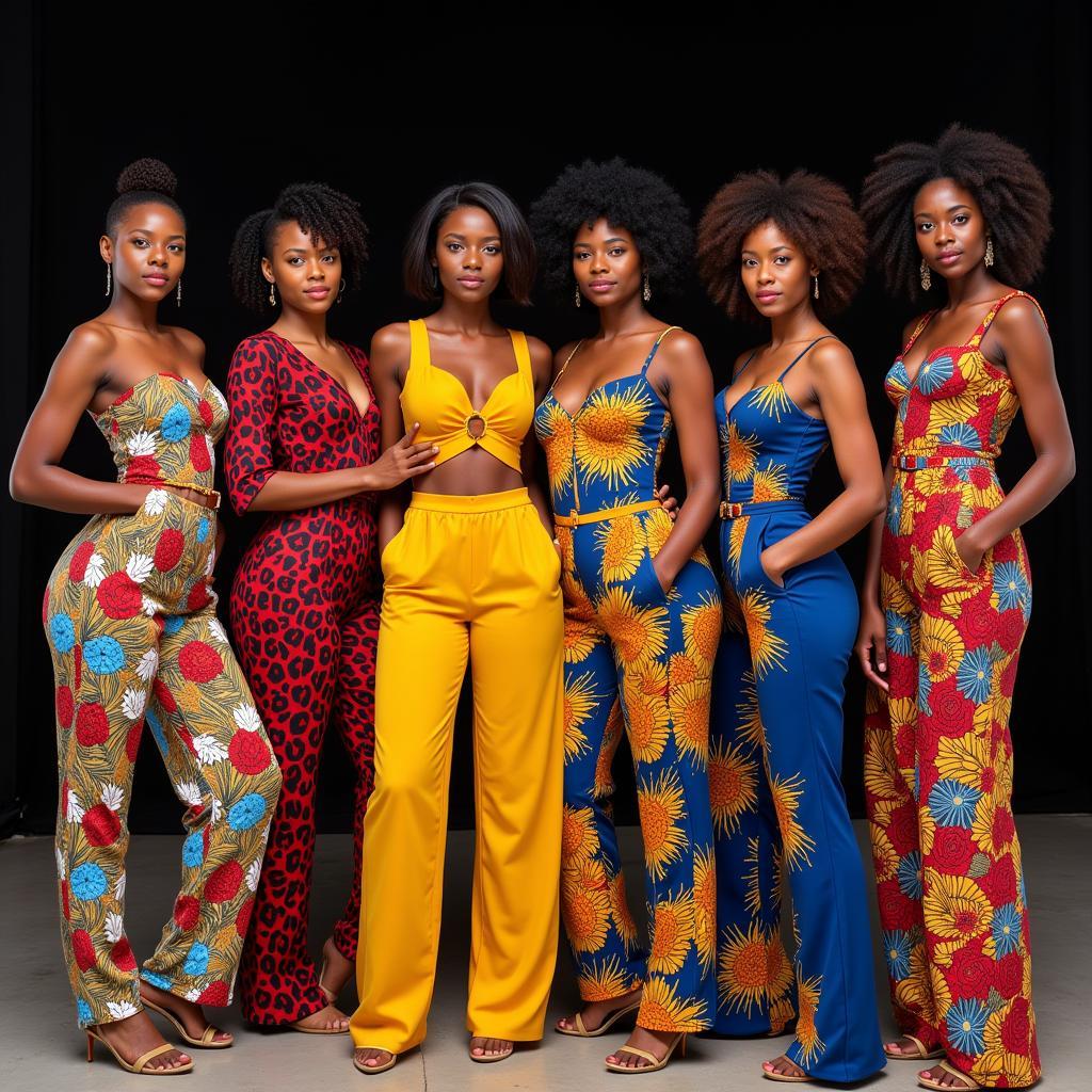 Vibrant Ankara jumpsuits on models