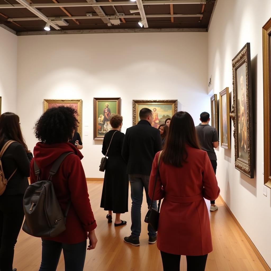 Visitors Browsing an African Art Gallery