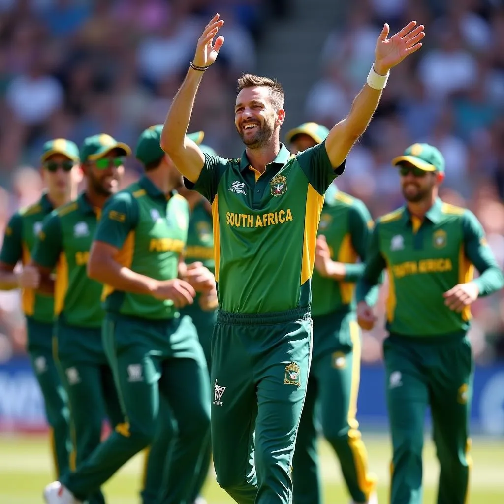 Wayne Parnell celebrating taking a wicket with his teammates