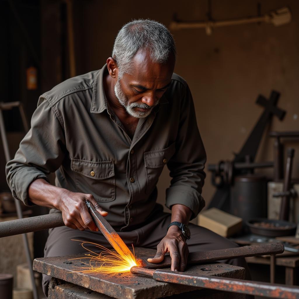 West African Blacksmith Crafting Tools with Traditional Techniques