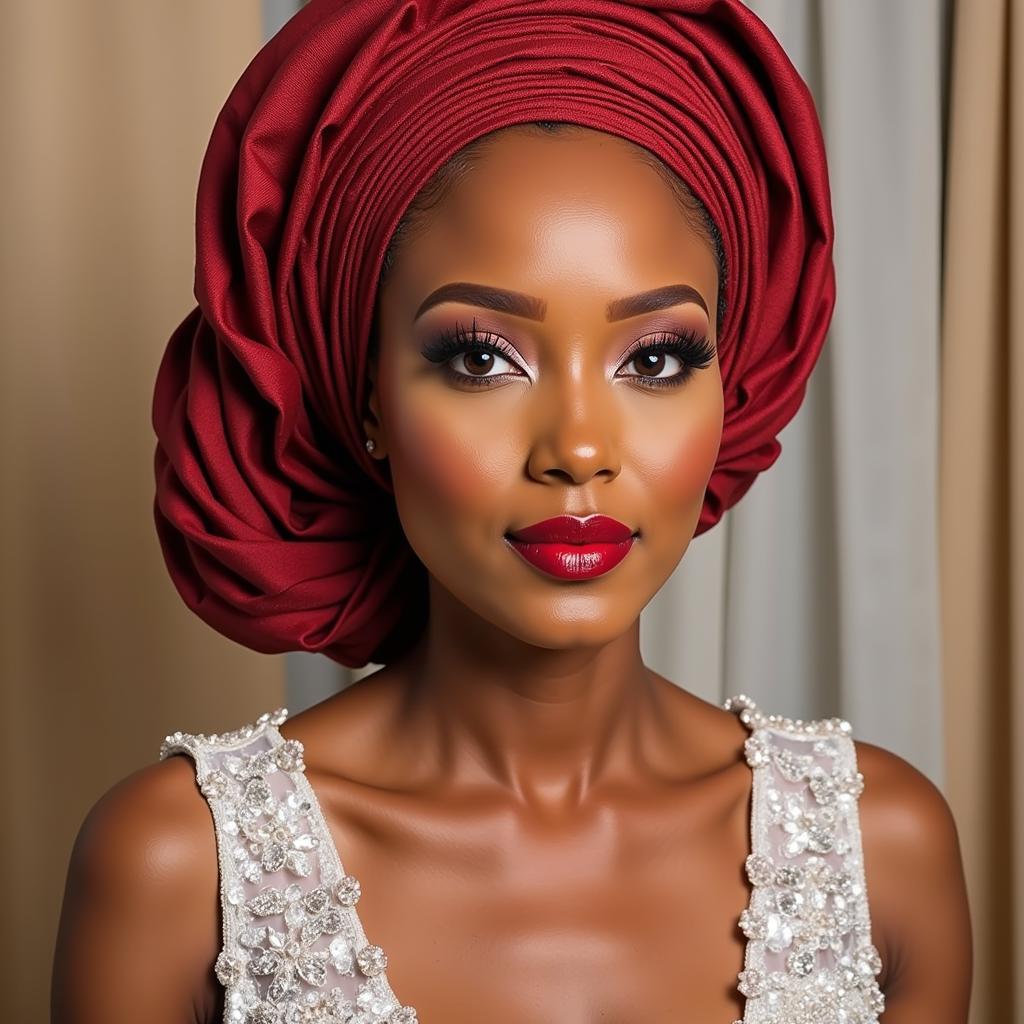 West African bride wearing a gele headwrap