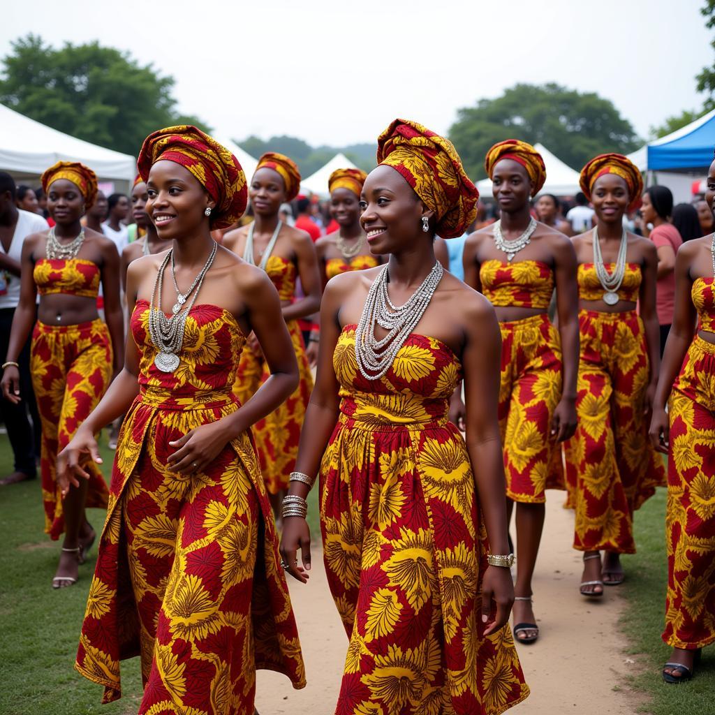 West African ceremony with people in colorful attire