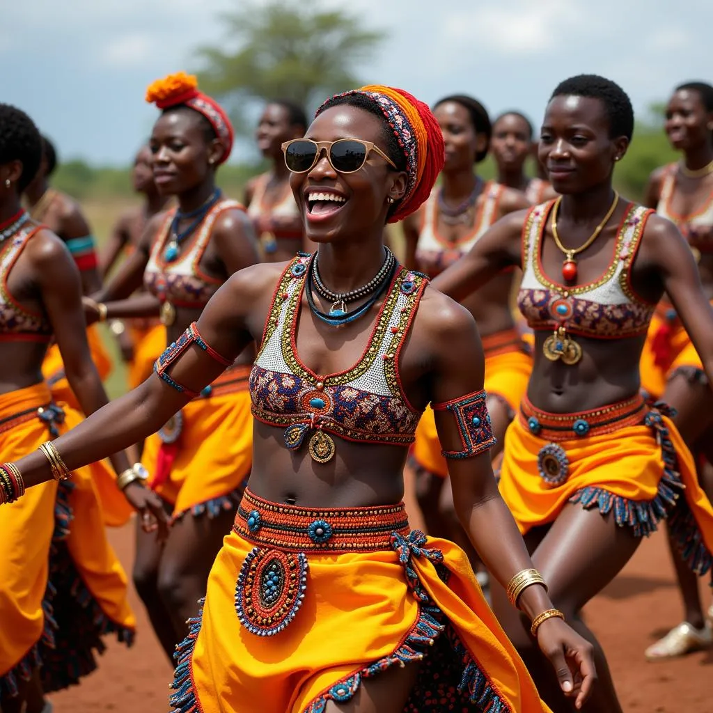 West African Dancers in Vibrant Costumes