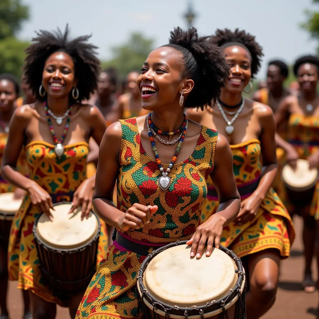 West African Dancers in Traditional Costumes During a Celebration