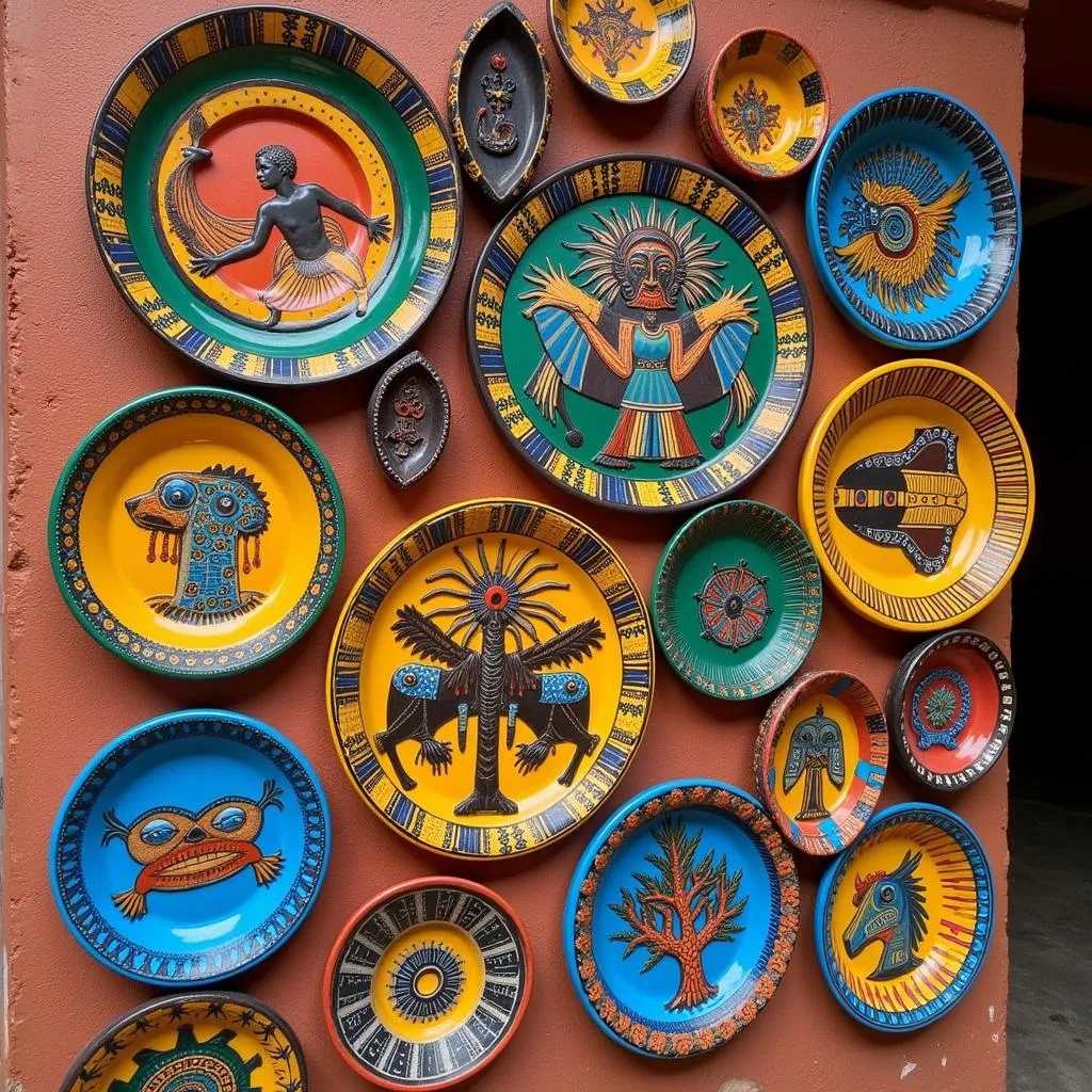 West African Decorative Plates on Display