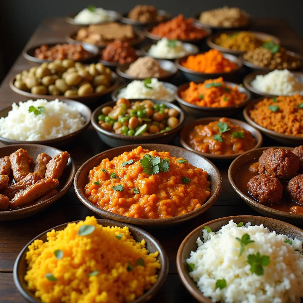 West African dinner table spread