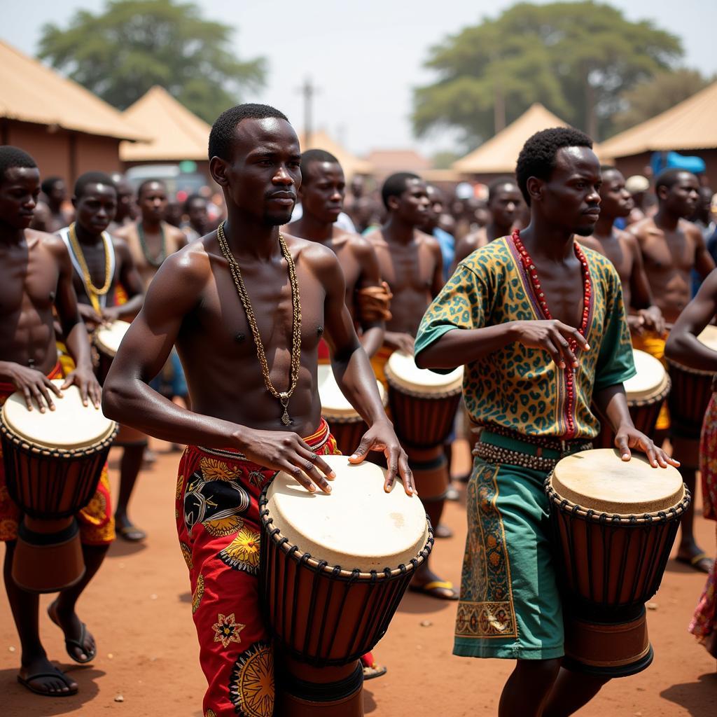 West African Drum Circle in a Vibrant Community Celebration