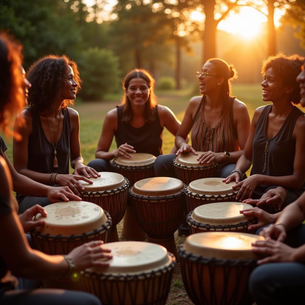 West African drum circle performance