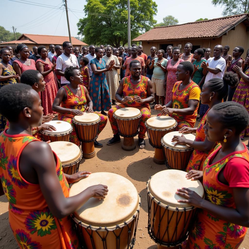 West African drumming circle during a festival