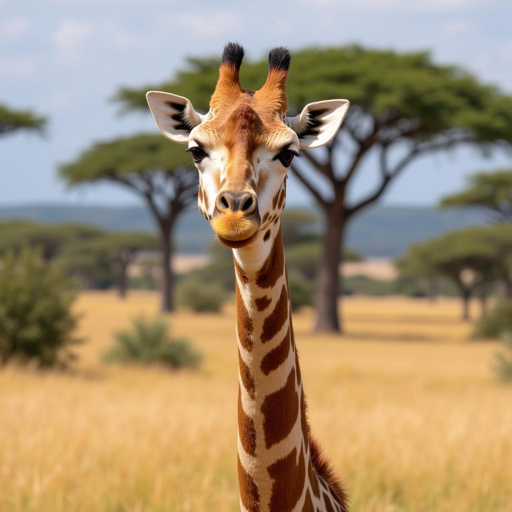 West African giraffe standing tall on the savanna