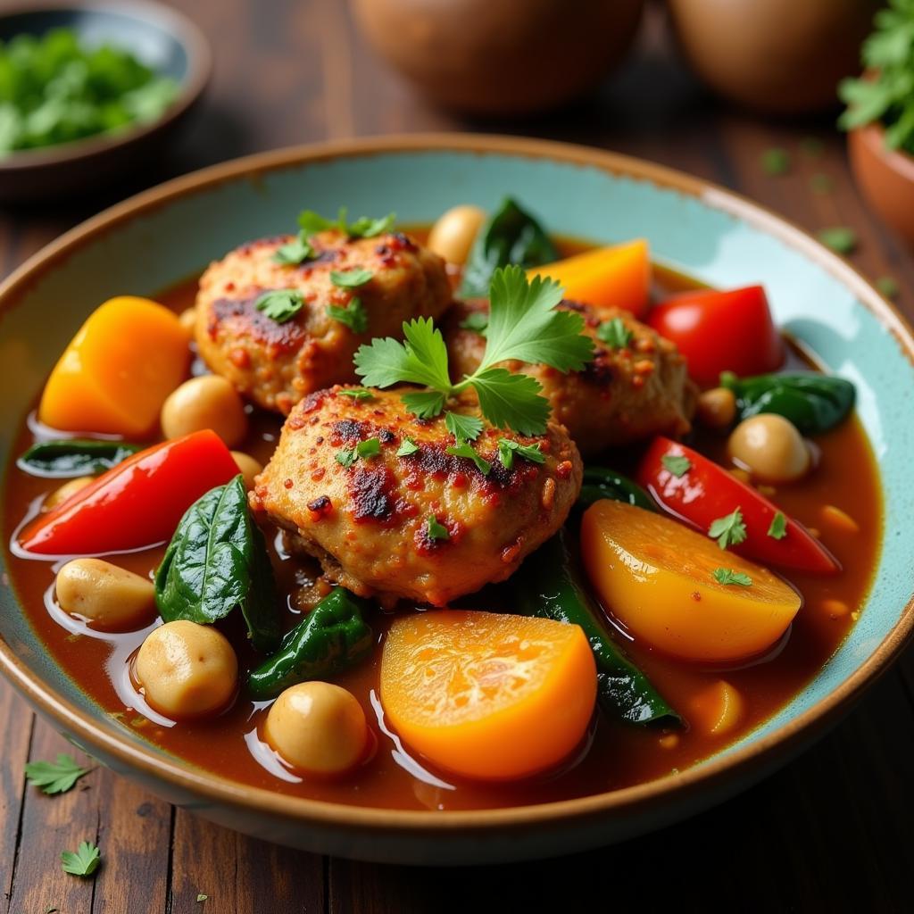 West African groundnut stew with chicken and vegetables