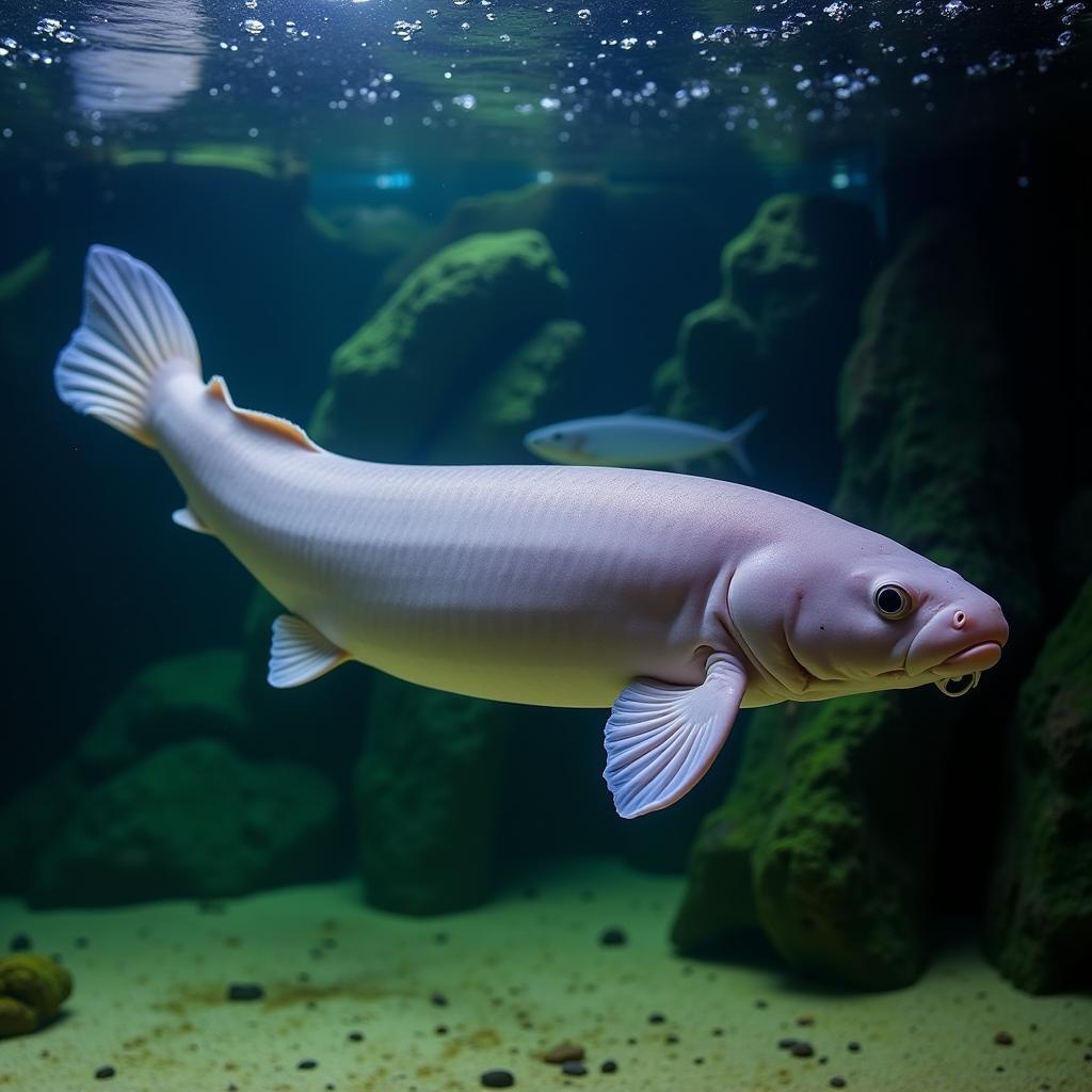 A West African lungfish in a home aquarium setting