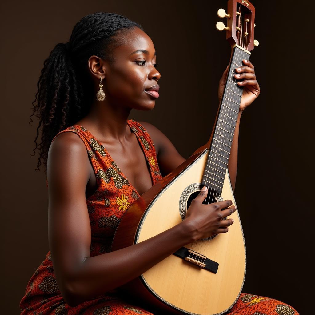 West African woman playing the kora