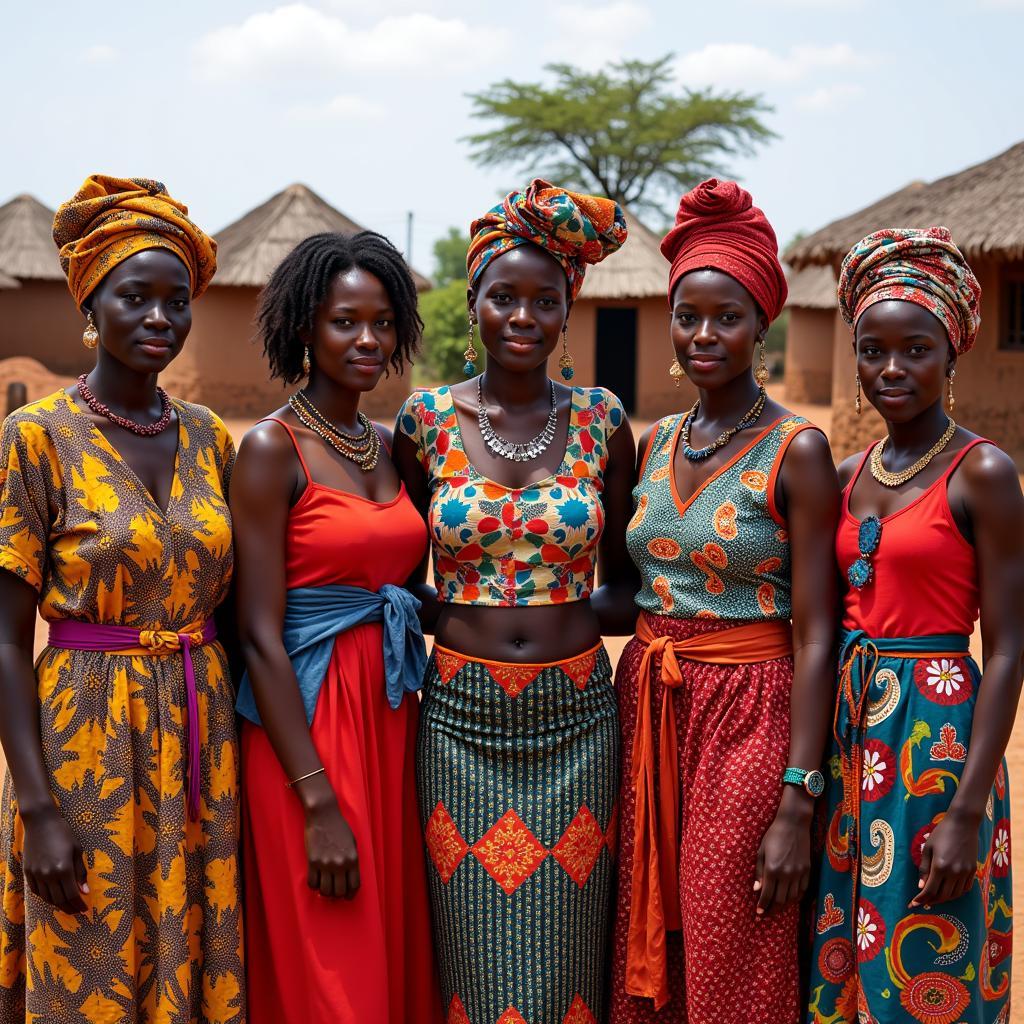 Women in West Africa Wearing Colorful Traditional Clothing