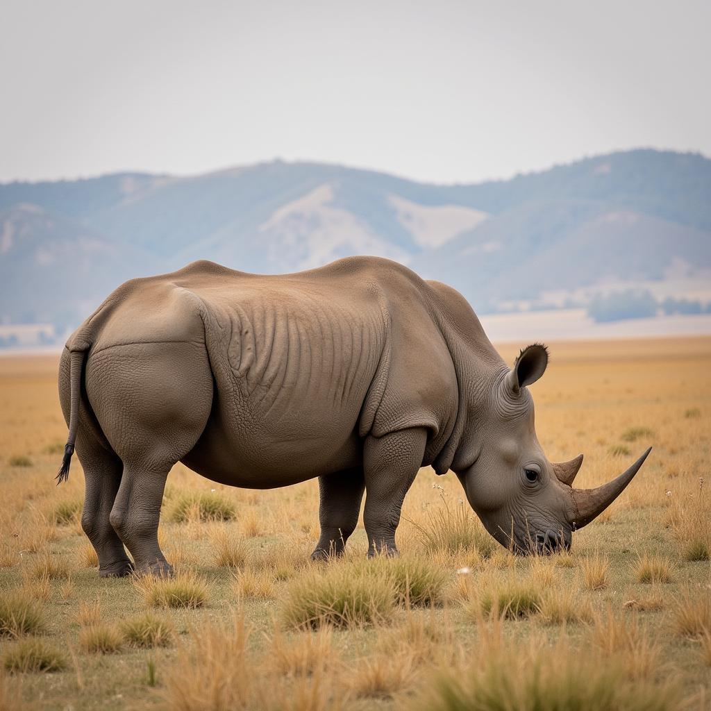 White rhinoceros grazing on African plains