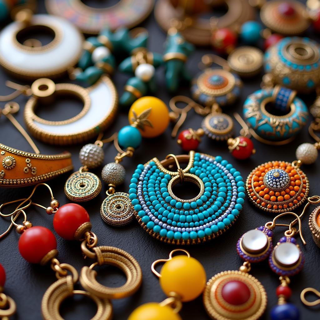 Assortment of colorful African earrings in various styles