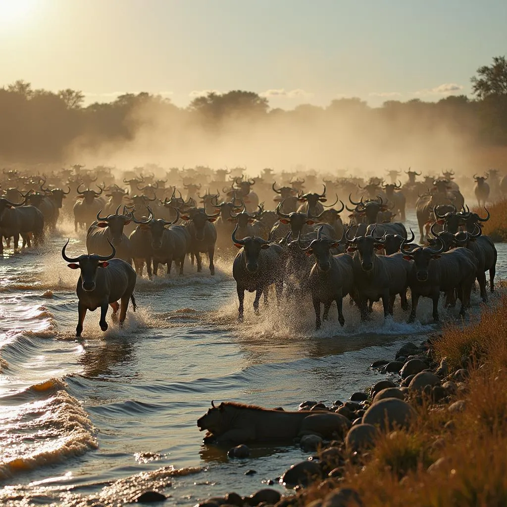 Wildebeest Crossing the Mara River: A Moment of High Drama