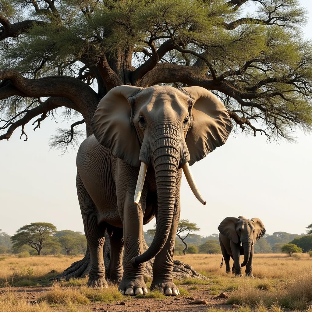 Wise Old Elephant by Baobab Tree