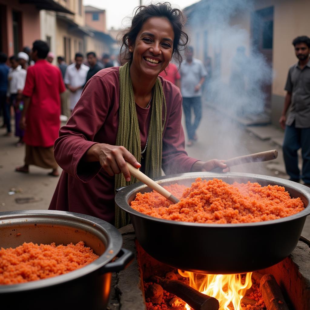 Woman Cooking Jollof Rice in West Africa