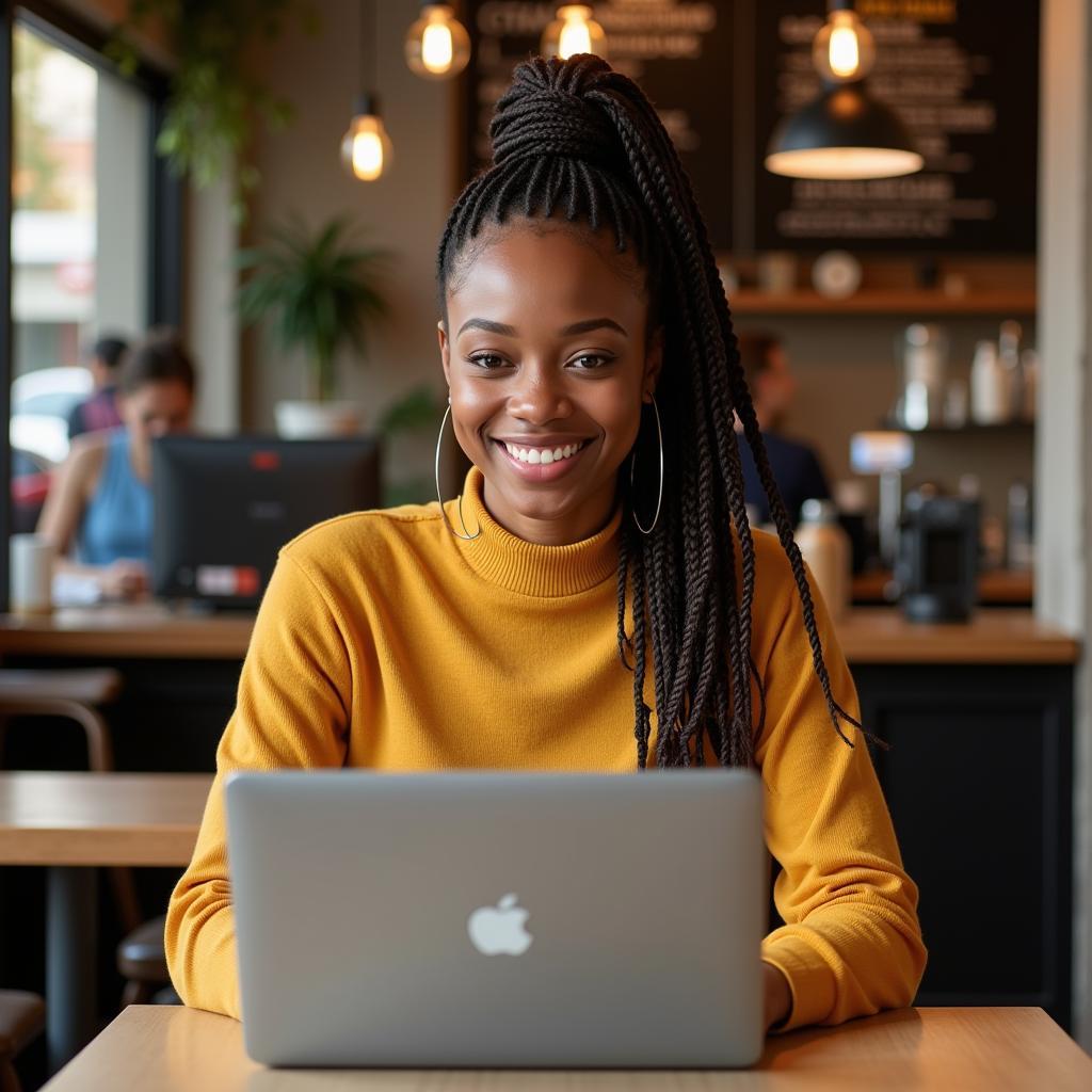 Woman Browsing African Braiding Salons Online