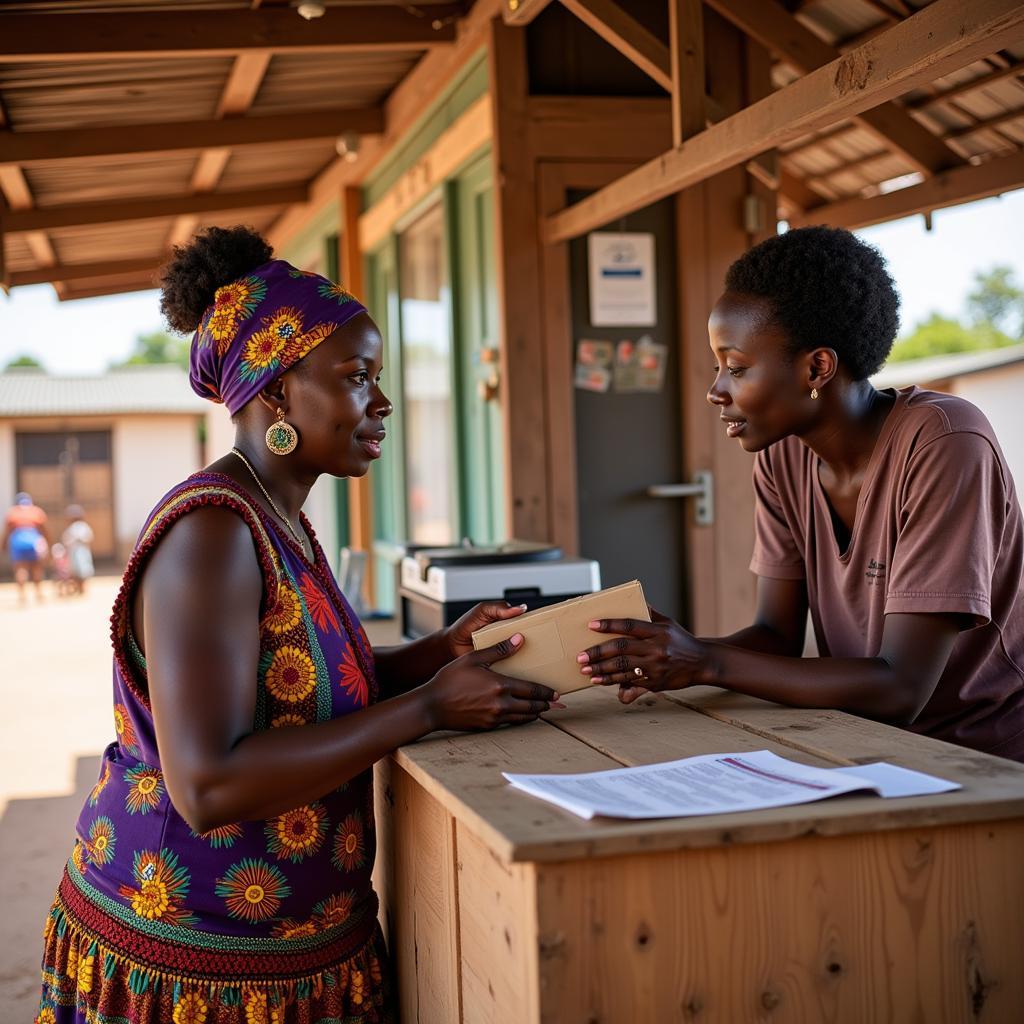 Woman Sending Package in an African Village