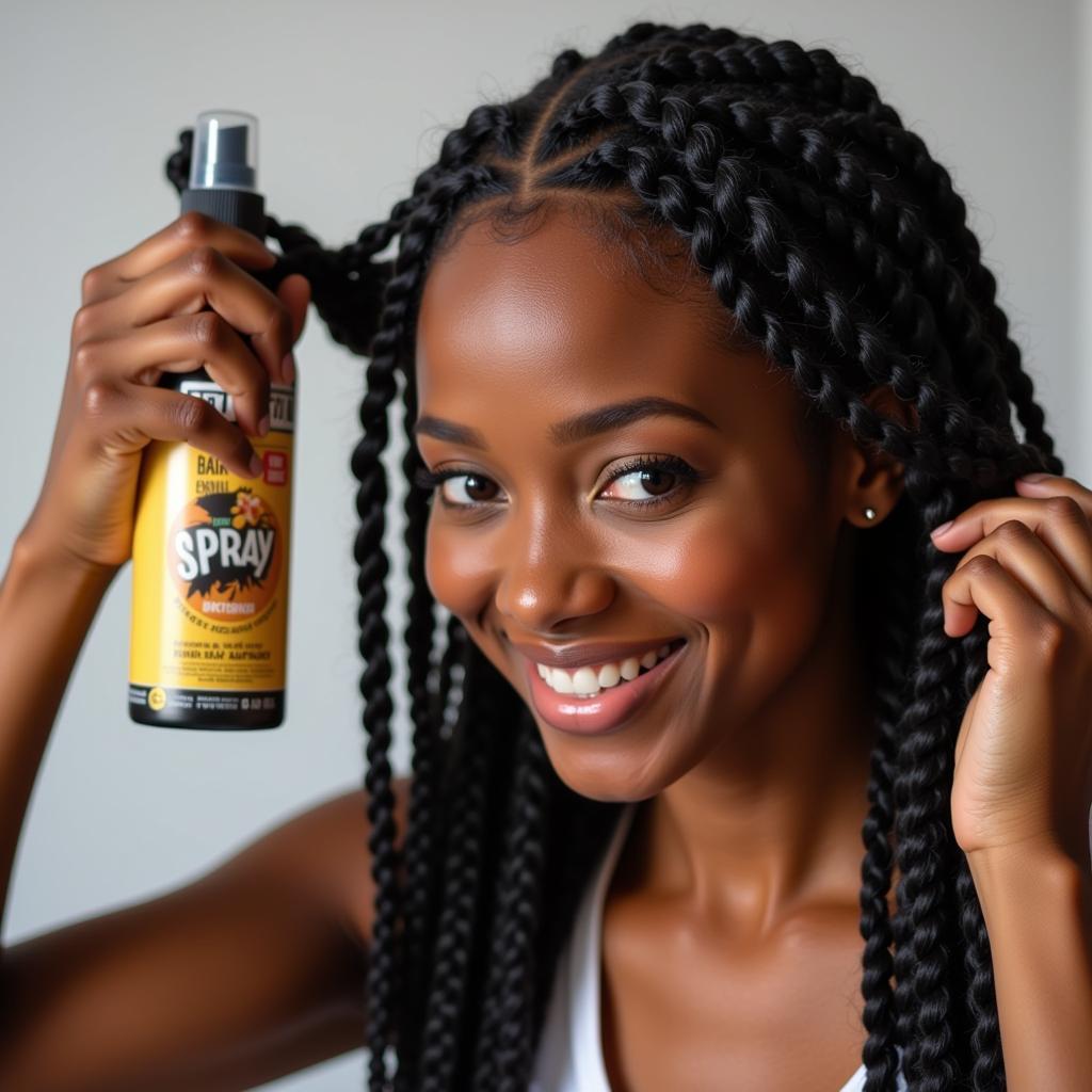 Woman Styling Hair with African Hair Spray