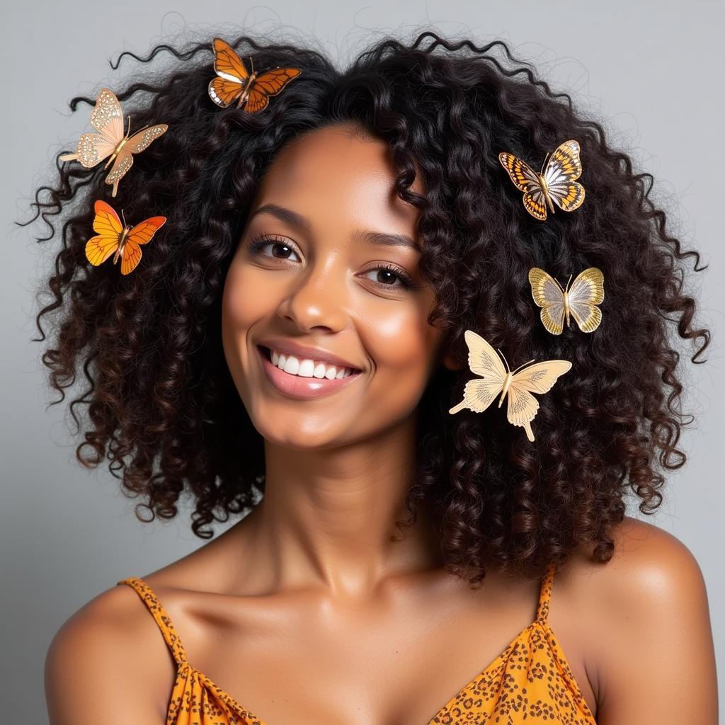 Stylish Woman with African Butterfly Hair Clips