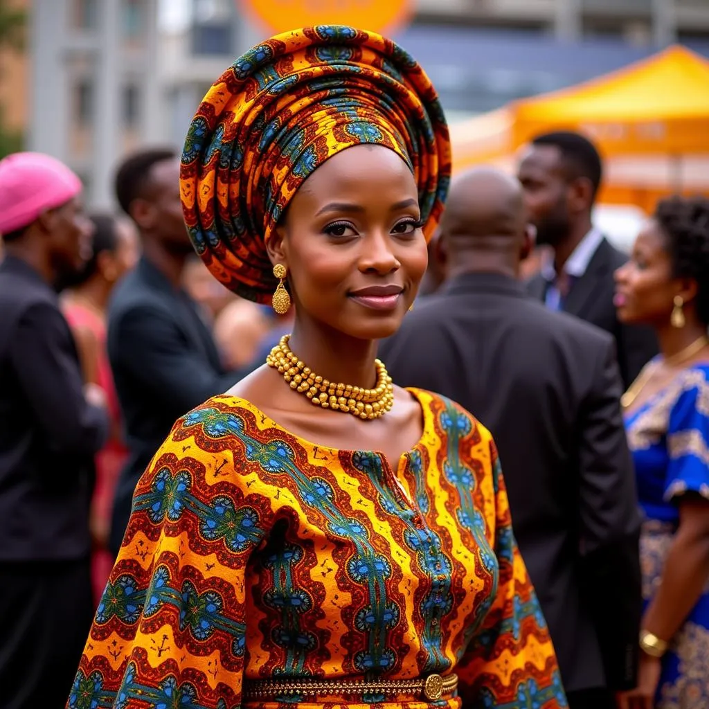 Woman in Aso Oke Dress