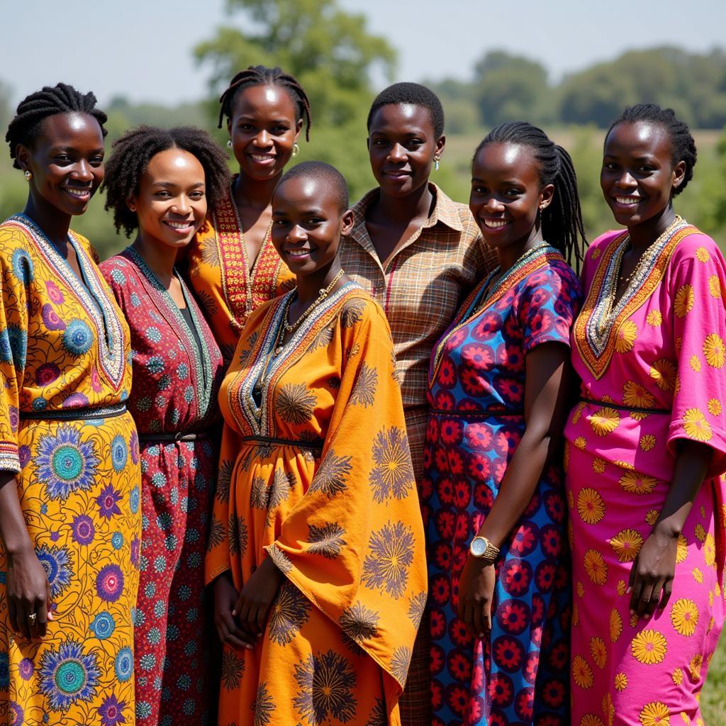 Women Wearing Colorful Kangas in Tanzania