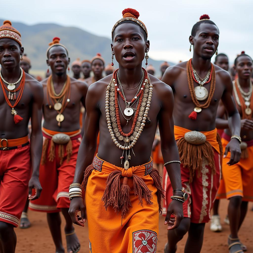 Xhosa tribe members performing a traditional dance