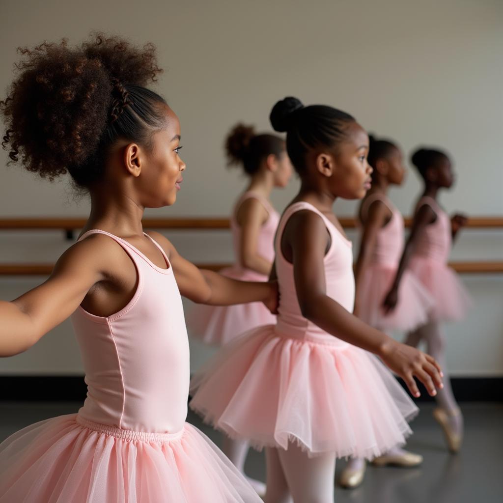 Young African American Ballerinas in Class