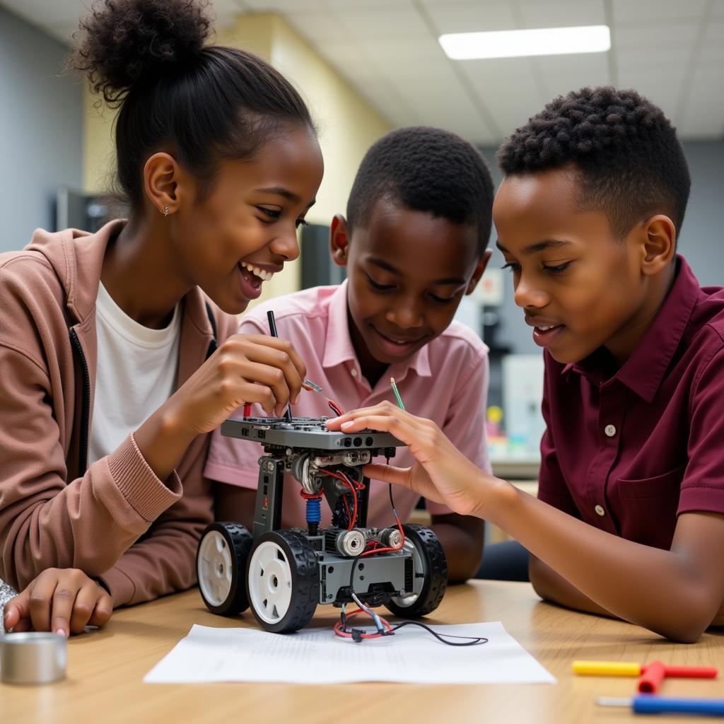 Young African American students engaged in a STEM activity