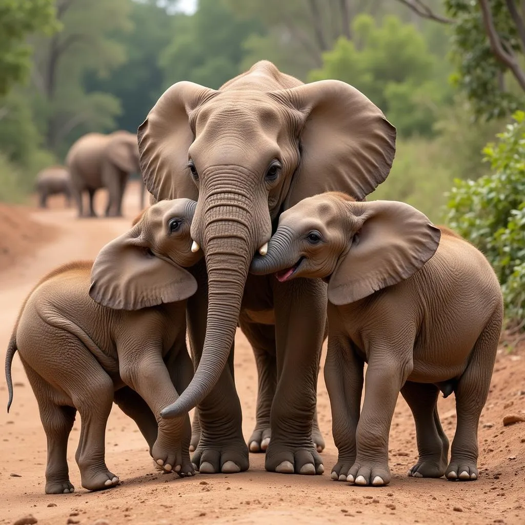 Young African Bush Elephant Calves Playing