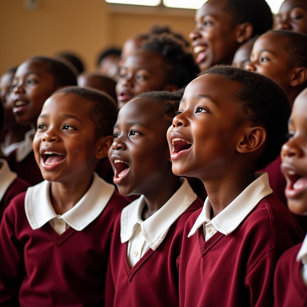 Young African Children Singing in a Choir