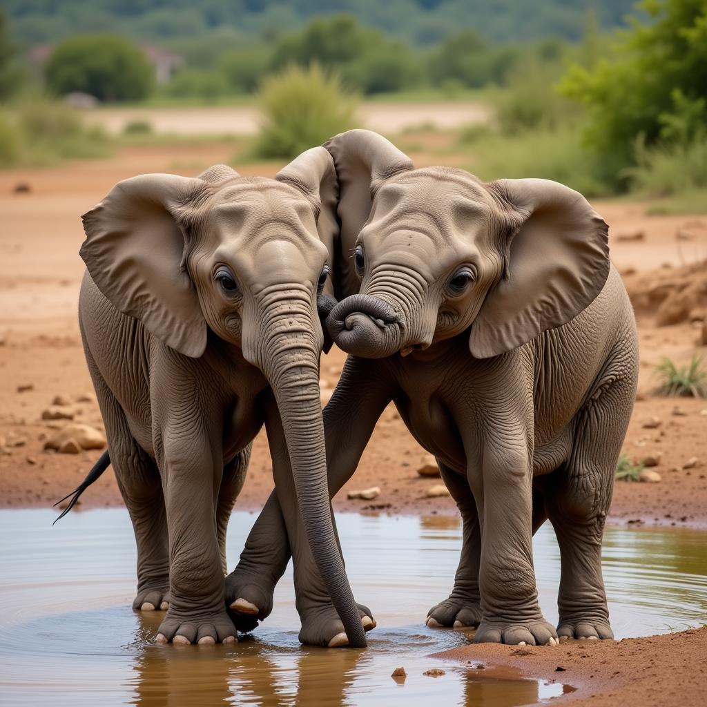 Young African Elephant Calves Playing