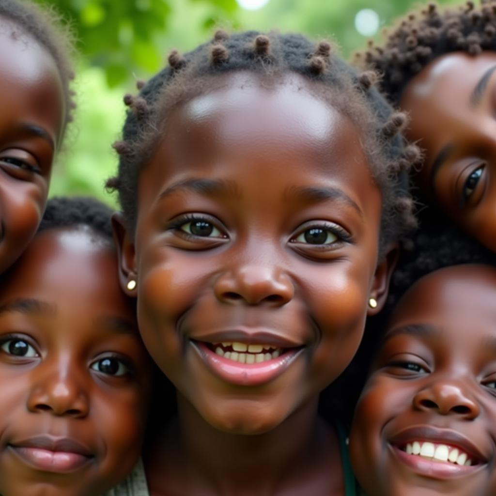 Young African Girl Making a Funny Face with Friends