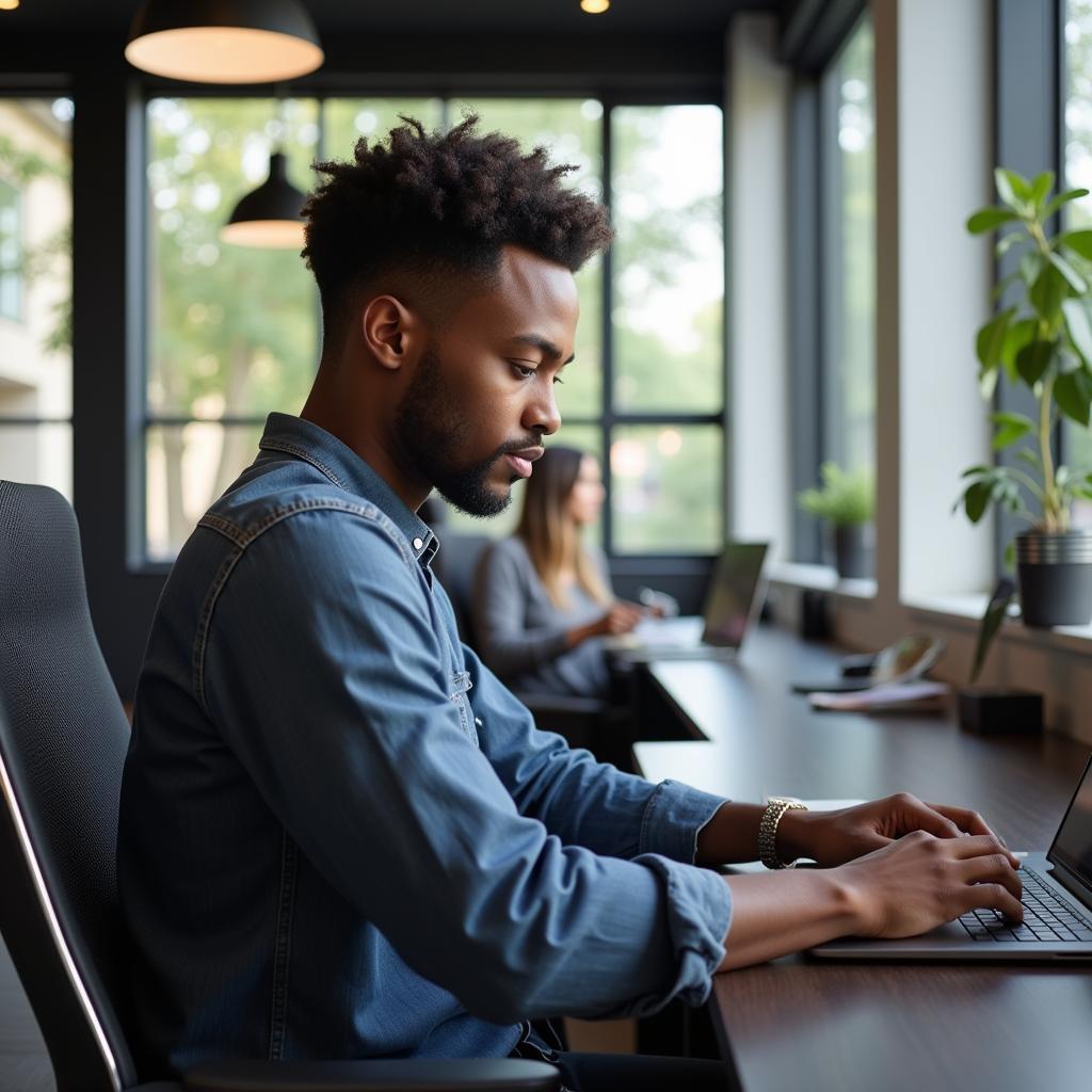 Young Black Entrepreneur Working on Laptop